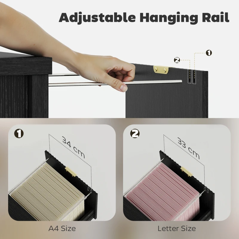 HOMCOM 2 Drawer File Cabinet with Silent Slides, Vertical Modern Filing Cabinet Fits Letter/A4 Size Home Office, Black