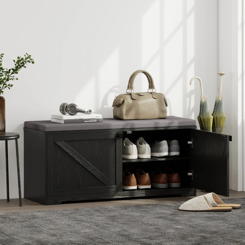 HOMCOM Shoe Storage Bench with Padded Seat, Entryway Bench Holds up to 352 lb, Shoe Organizer, 8 Pairs, Black Wood Grain