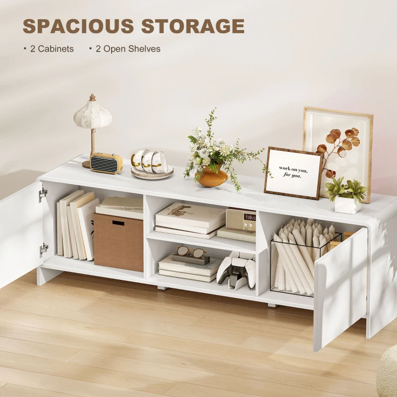 HOMCOM TV Stand for up to 65 Inch TV, Nordic Entertainment Center with 2 Cabinets and 2 Open Shelves for Living Room, White