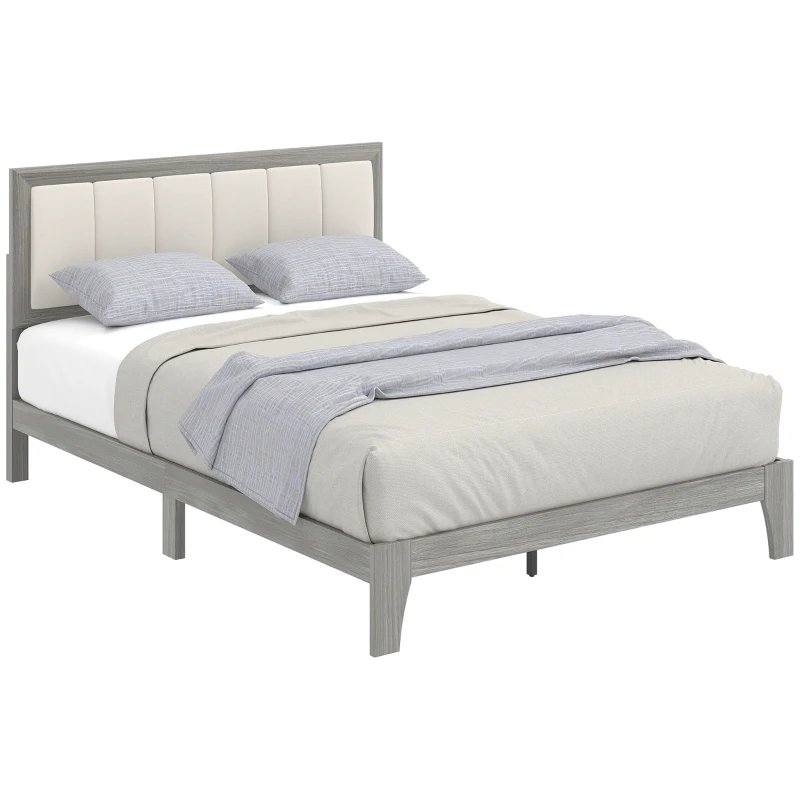 HOMCOM Full Bed Frame with Headboard Full Size Platform Bed Frame with Wooden Slats No Box Spring Needed Easy Assembly Gray