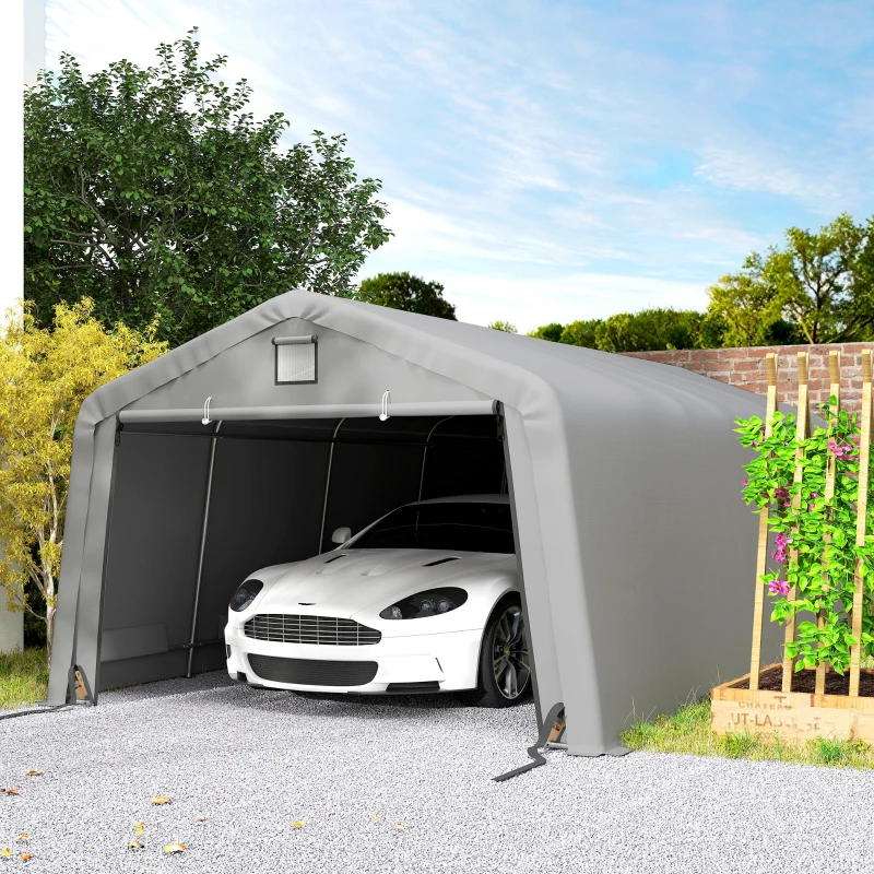 Outsunny Carport 12' x 20' Portable Garage, Heavy Duty Car Port Canopy with Ventilation Windows and Large Roll-up Door, Gray