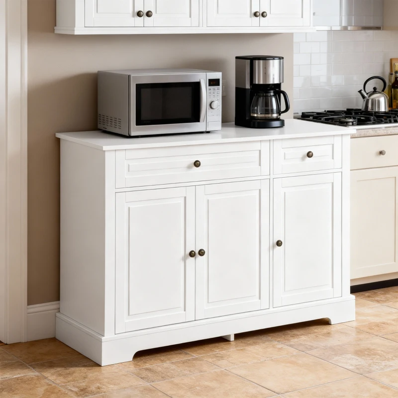 HOMCOM Sideboard Buffet Cabinet, Modern Accent Cabinet with 2 Drawers and Adjustable Shelves, Entryway Cabinet, White