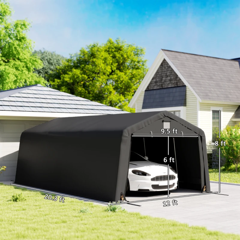 Outsunny Carport 12' x 20' Portable Garage, Heavy Duty Car Port Canopy with Ventilation Windows and Large Roll-up Door, Black