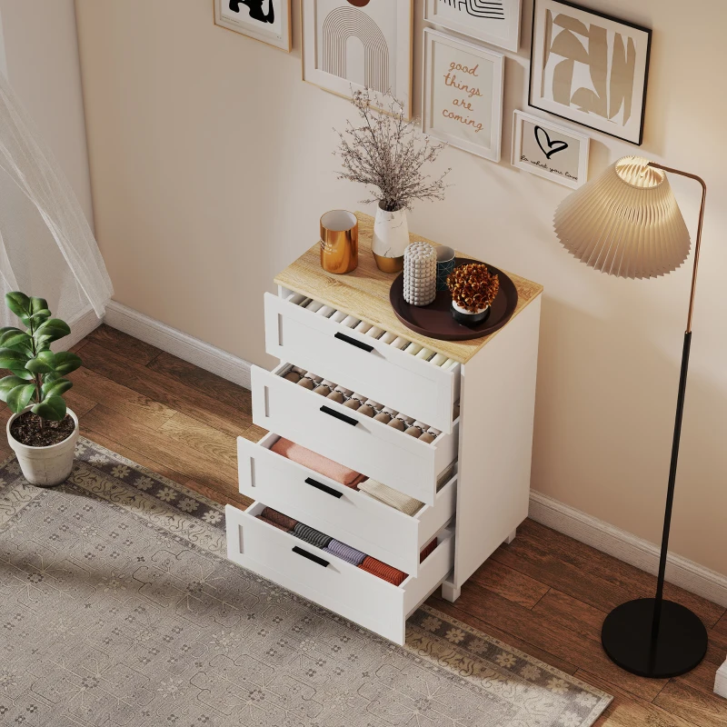 HOMCOM Dresser for Bedroom with 4 Drawers, Chest of Drawers with Solid Wood Legs for Closet, Living Room, Entryway, White
