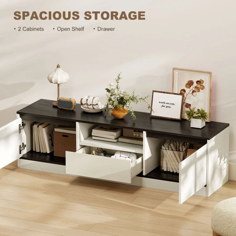 HOMCOM TV Stand for 55-60 Inch TV,  Entertainment Center w/ Cabinets, Shelf, Drawer and Cable Management for Living Room, White