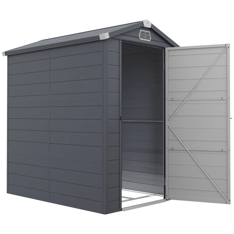 Outsunny 4.5' x 6' Plastic Garden Storage Shed with Latch Door, Vents, Sloped Roof, Dark Grey