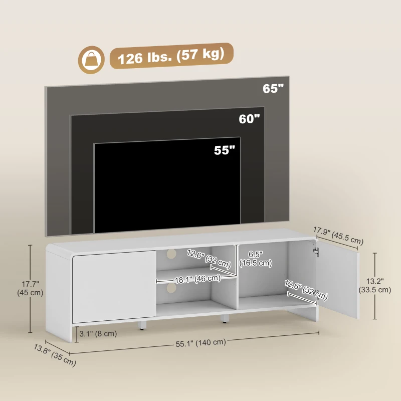 HOMCOM TV Stand for up to 65 Inch TV, Nordic Entertainment Center with 2 Cabinets and 2 Open Shelves for Living Room, White