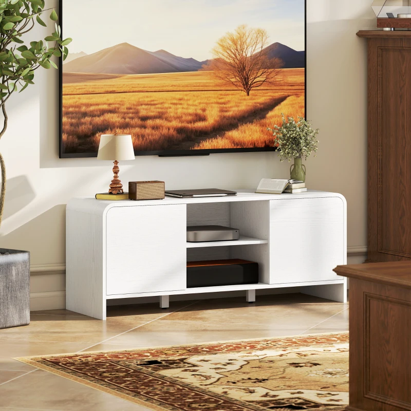 HOMCOM TV Stand for up to 55 Inch TV, Nordic Entertainment Center with 2 Cabinets and 2 Open Shelves for Living Room, White