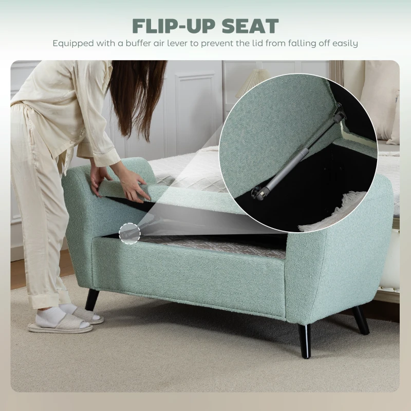 HOMCOM Upholstered Storage Bench with Arms, Modern Ottoman Bench for Bedroom, Entryway, and Living Room, Green