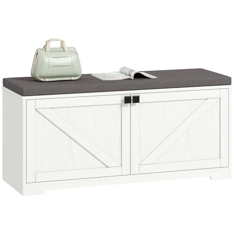 HOMCOM Shoe Storage Bench with Padded Seat, Entryway Bench Holds up to 352 lb, Shoe Organizer, 8 Pairs, White Wood Grain