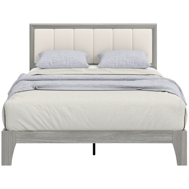 HOMCOM Full Bed Frame with Headboard Full Size Platform Bed Frame with Wooden Slats No Box Spring Needed Easy Assembly Gray