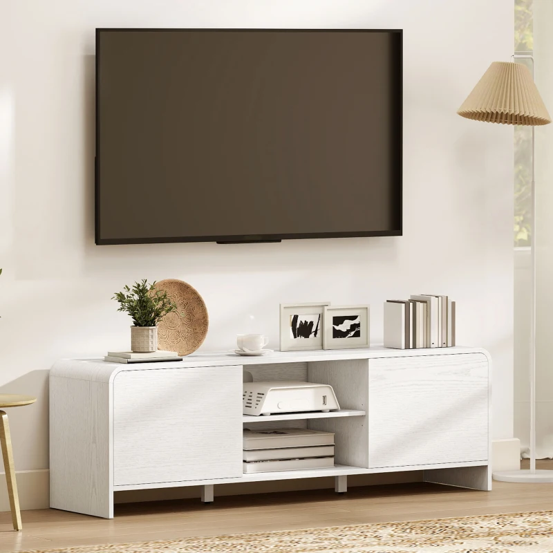HOMCOM TV Stand for up to 65 Inch TV, Nordic Entertainment Center with 2 Cabinets and 2 Open Shelves for Living Room, White