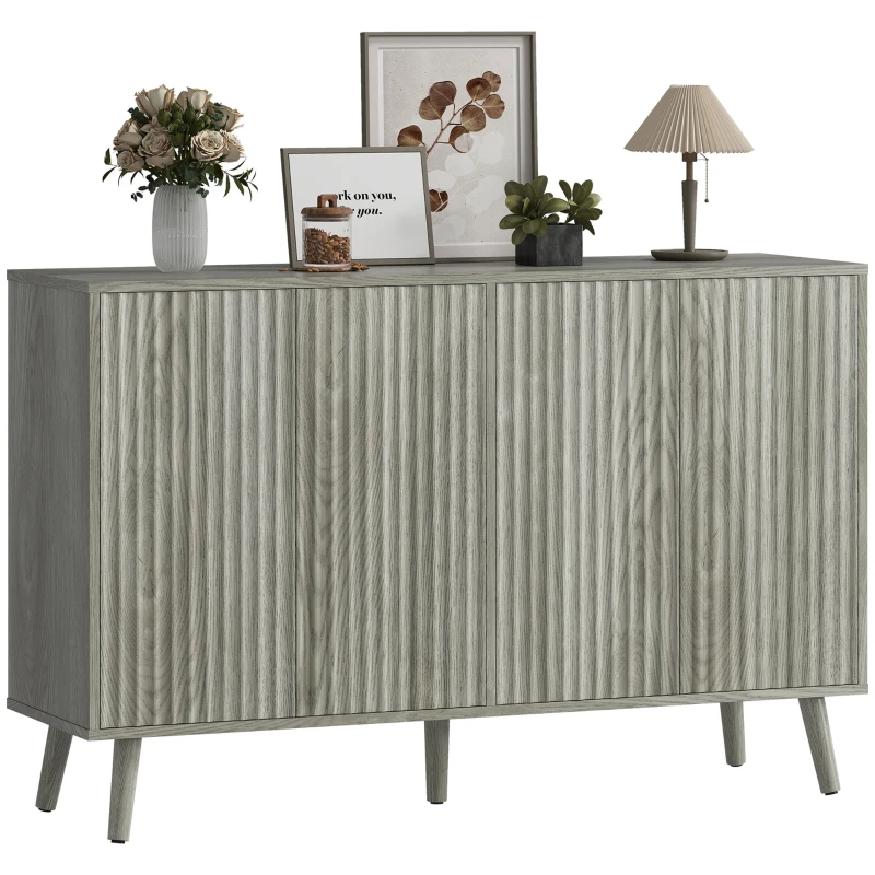 HOMCOM Buffet Cabinet with Storage, Modern Fluted Sideboard with Adjustable Shelves for Dining Room Living Room, Light Grey