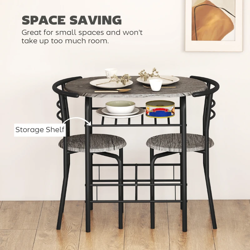 HOMCOM Dining Table Set of 3, 31.5" Kitchen Table and Chairs Set for 2 with Shelf, for Small Space, Dining Room, Living Room
