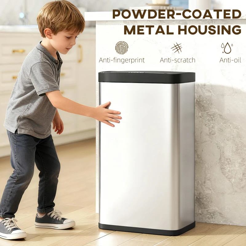 HOMCOM 12 Gallon Sensor Can, Automatic Garbage Can with Soft-Close Lid, Fingerprint-Proof Stainless Steel, Silver