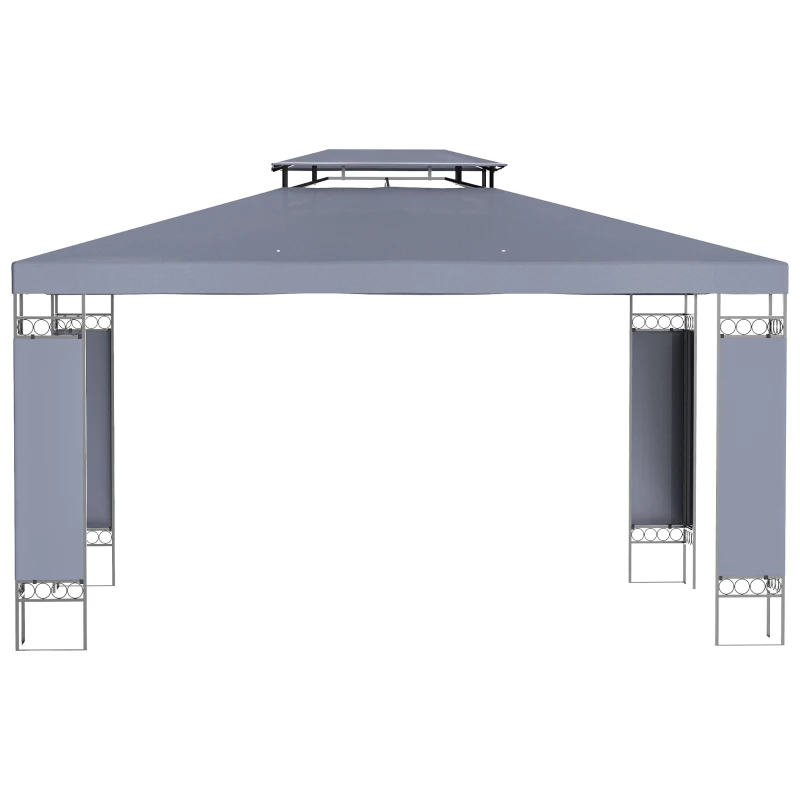 Outsunny 10' x 13' Outdoor Gazebo, Double Roof Patio Gazebo Canopy Shelter with Screen Decorate Corner Frame, Grey