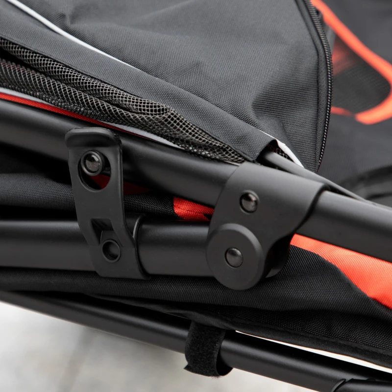 PawHut Dog Stroller for Large Medium Small Dogs up to 66 Lbs. 23.5" in Body Length, One-Click Foldable Pet Cat Stroller with Storage, Shock Absorption Wheels, Mesh Window, Safety Leash, Red