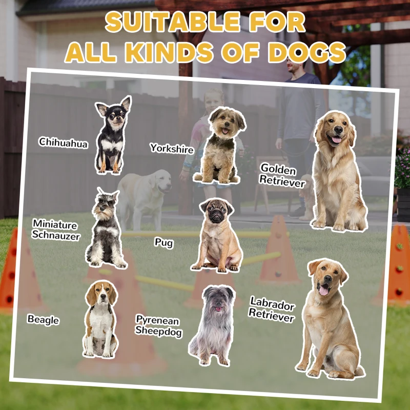 PawHut Dog Agility Hurdle Cone Set, Adjustable Obstacle Course Equipment with 6 Cones & 6 Poles, Carry Bag, Orange