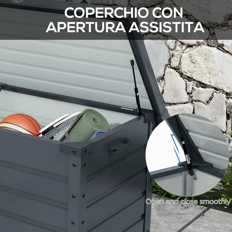 Outsunny 78 Gallon Garden Storage Box, Waterproof Outdoor Storage Container with Wheels and Handles, Dark Grey