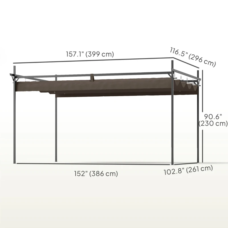 Outsunny 10' x 10' Outdoor Gazebo, UPF30+ Retractable Pergola Canopy, Free Standing Metal Pergola Kit, Brown