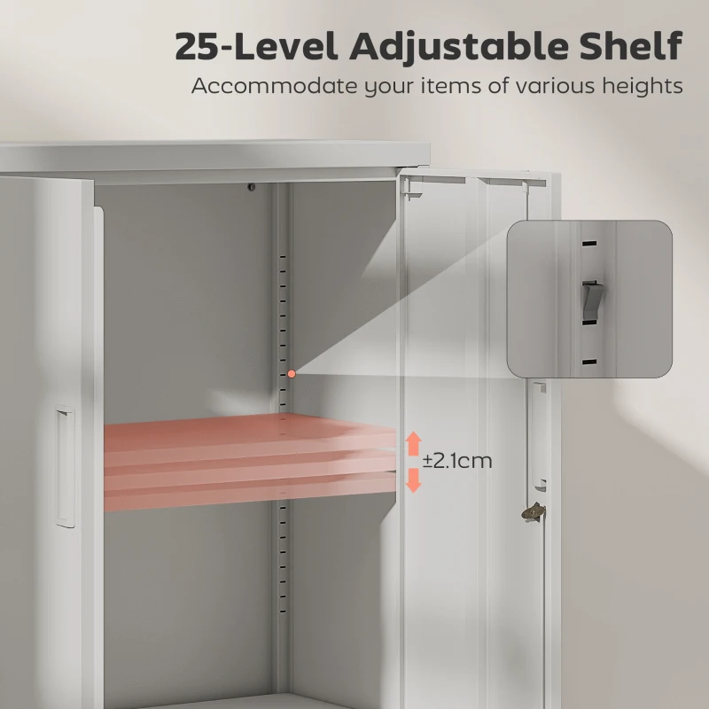 HOMCOM Lateral Filing Cabinet, Metal Storage Cabinet, Garage Cabinet with Double Locks, Adjustable Shelf and File Drawer, White