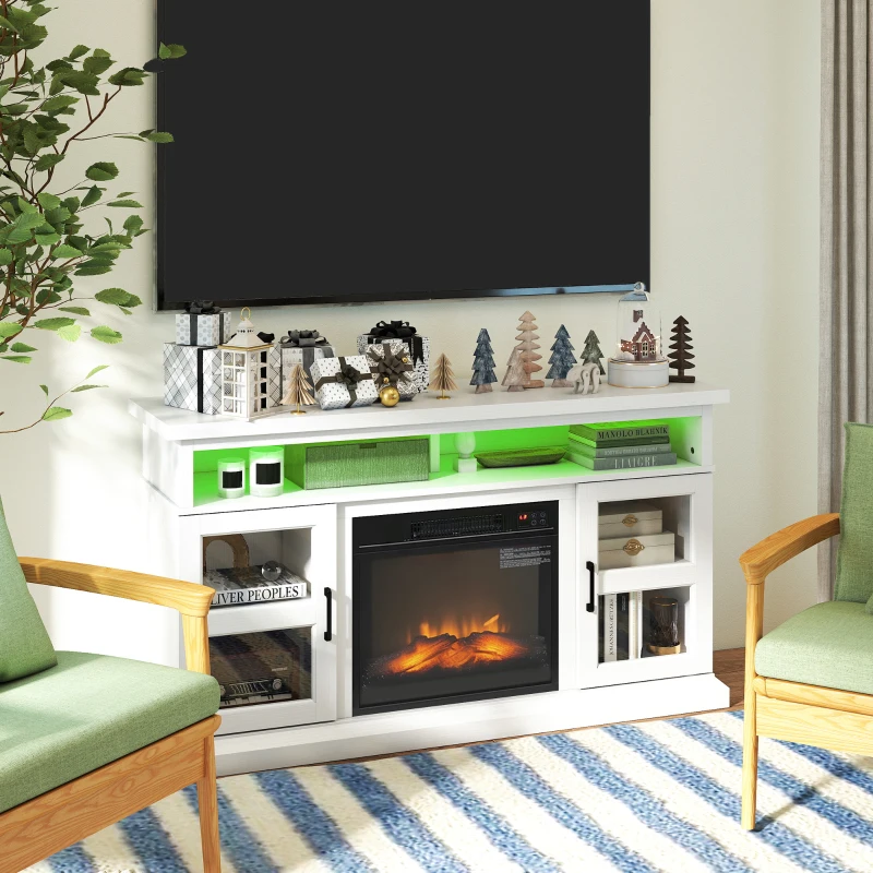 HOMCOM 48" Fireplace TV Stand for TVs Up to 55 Inches, Media Entertainment Center with 3D Flame, Adjustable Shelves, White