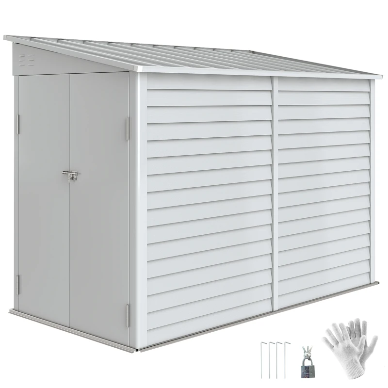 Outsunny 4.6' x 9' Steel Outdoor Storage Shed, Lean to Shed, Metal Tool House with Foundation Kit, Lockable Doors, Gloves and 2 Air Vents for Backyard, Patio, Lawn, White