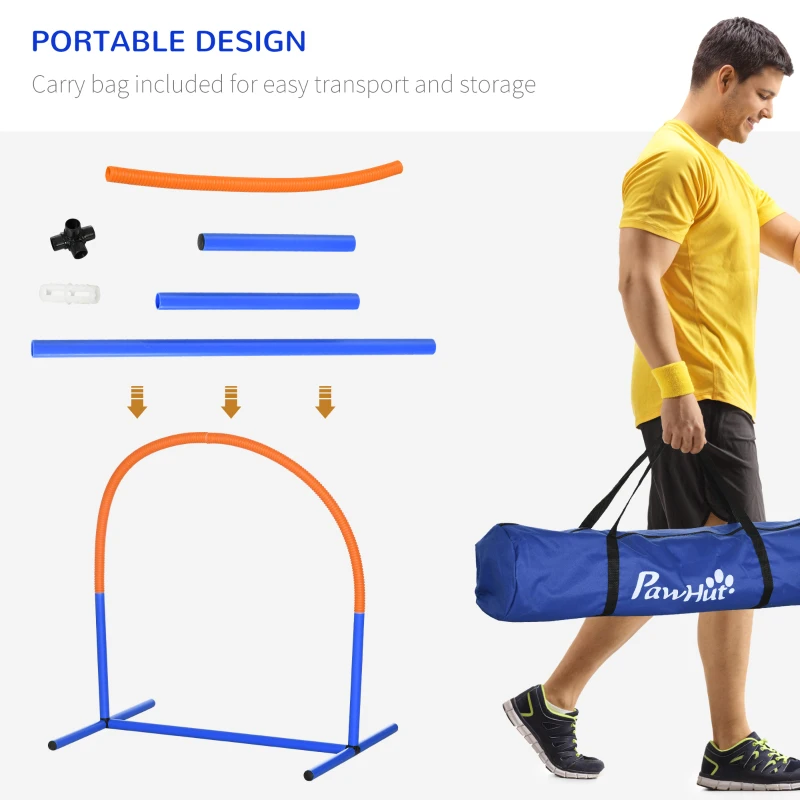 PawHut Dog Agility Training Equipment, 4 PCS Obstacle Course with Carrying Bag for Old Dogs, for Backyard, Outdoor, Blue