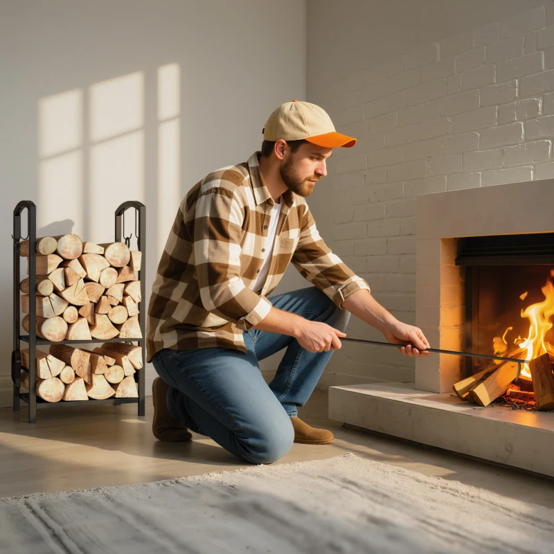 Outsunny 2-Tier Firewood Log Rack with 4 Tools, Fireplace Wood Storage Holder with Shovel, Broom, Poker, Tongs and Hooks, Black