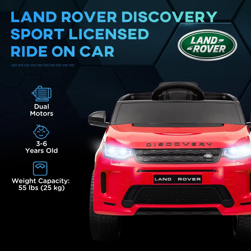 Qaba Land Rover Discovery Sport Licensed 12V Ride on Car w/ Remote, Soft Start, LED Lights, Music Horn, Red