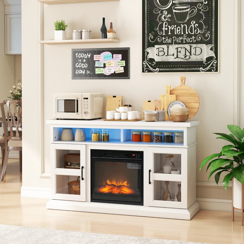 HOMCOM 48" Fireplace TV Stand for TVs Up to 55 Inches, Media Entertainment Center with 3D Flame, Adjustable Shelves, White