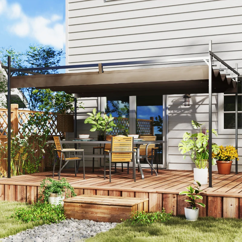 Outsunny 10' x 10' Outdoor Gazebo, UPF30+ Retractable Pergola Canopy, Free Standing Metal Pergola Kit, Brown