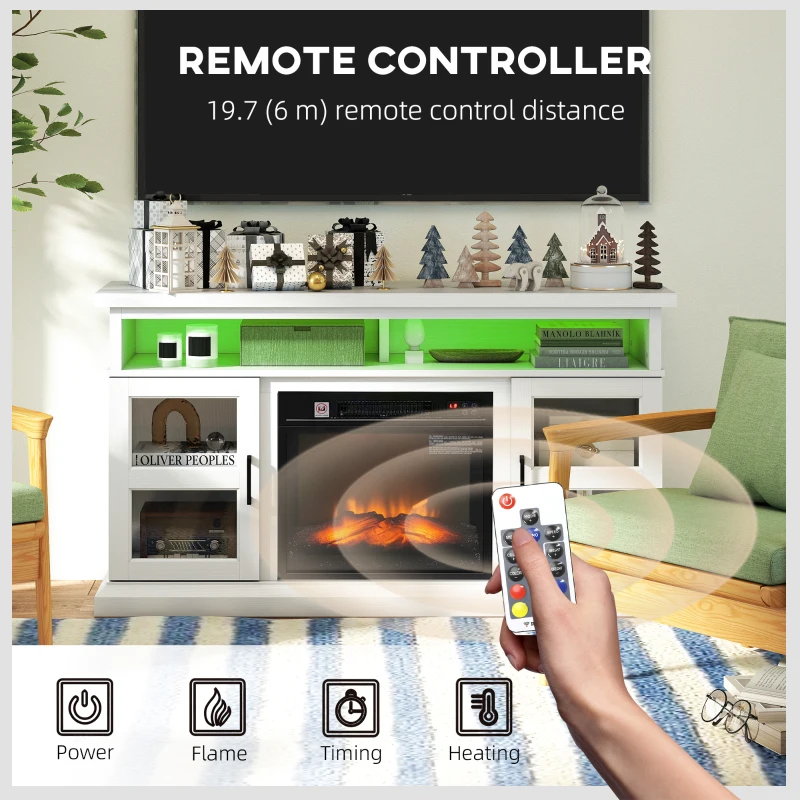 HOMCOM 48" Fireplace TV Stand for TVs Up to 55 Inches, Media Entertainment Center with 3D Flame, Adjustable Shelves, White