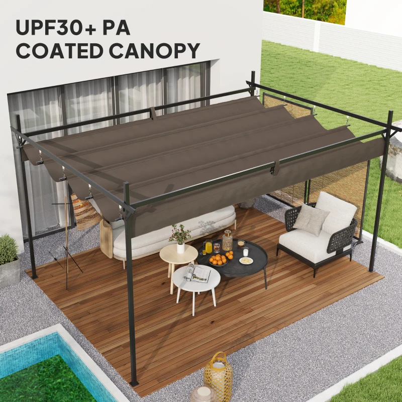 Outsunny 10' x 10' Outdoor Gazebo, UPF30+ Retractable Pergola Canopy, Free Standing Metal Pergola Kit, Brown