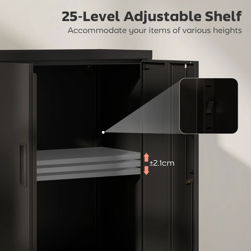 HOMCOM Lateral Filing Cabinet, Metal Storage Cabinet, Garage Cabinet with Double Locks, Adjustable Shelf and File Drawer, Black