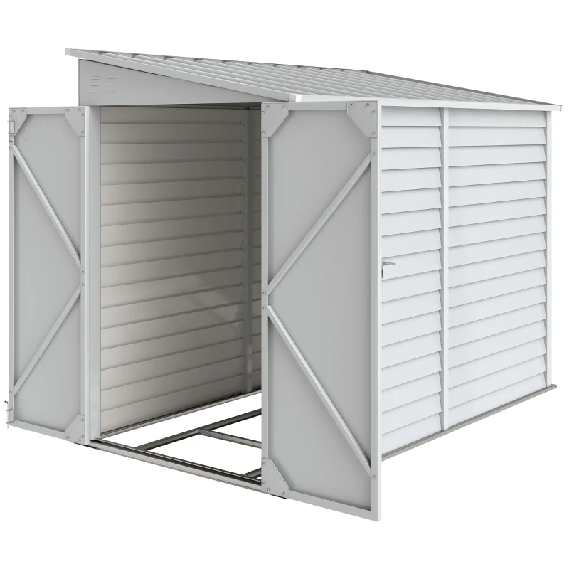 Outsunny 4.6' x 9' Steel Outdoor Storage Shed, Lean to Shed, Metal Tool House with Foundation Kit, Lockable Doors, Gloves and 2 Air Vents for Backyard, Patio, Lawn, White