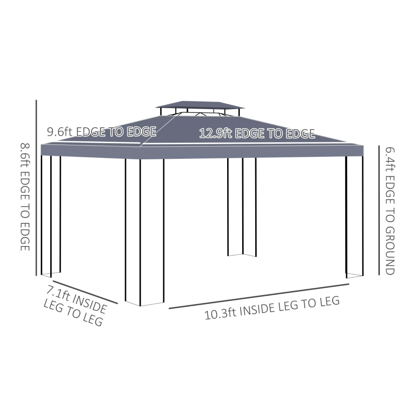 Outsunny 10' x 13' Outdoor Gazebo, Double Roof Patio Gazebo Canopy Shelter with Screen Decorate Corner Frame, Grey