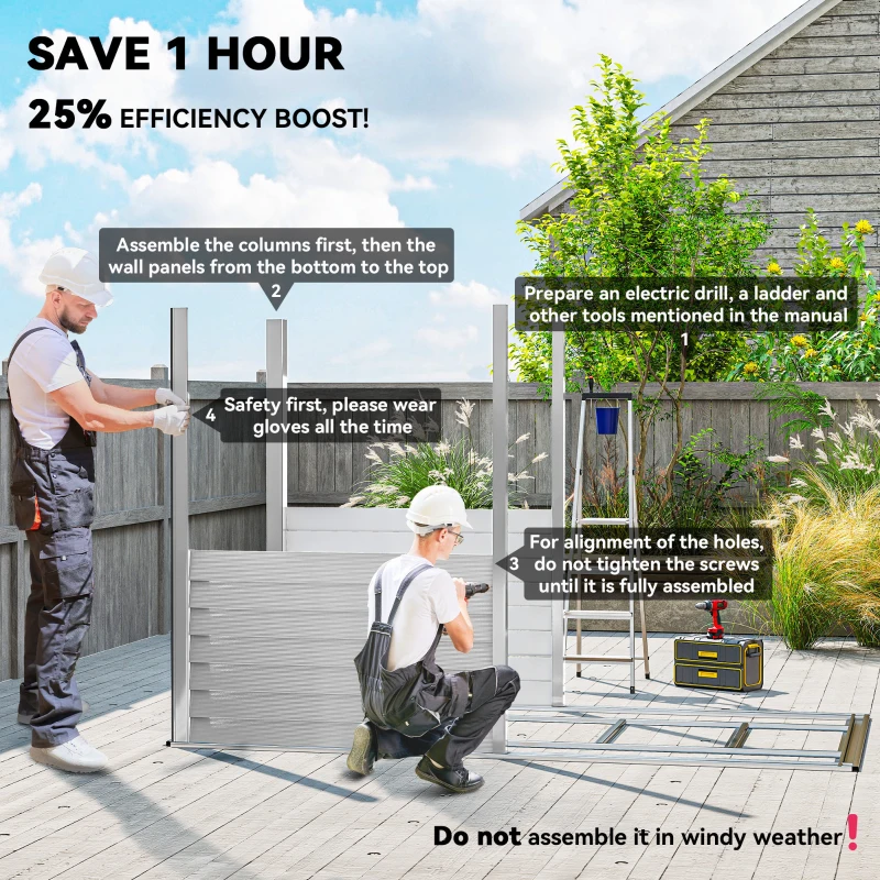 Outsunny 4.6' x 9' Steel Outdoor Storage Shed, Lean to Shed, Metal Tool House with Foundation Kit, Lockable Doors, Gloves and 2 Air Vents for Backyard, Patio, Lawn, White