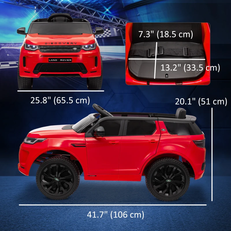 Qaba Land Rover Discovery Sport Licensed 12V Ride on Car w/ Remote, Soft Start, LED Lights, Music Horn, Red