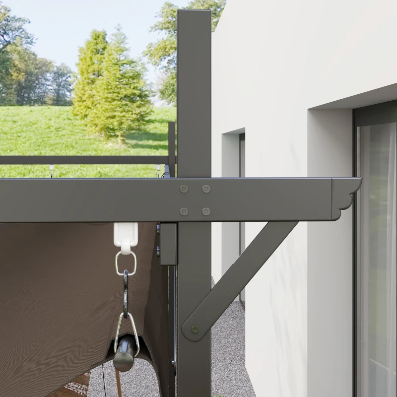 Outsunny 10' x 10' Outdoor Gazebo, UPF30+ Retractable Pergola Canopy, Free Standing Metal Pergola Kit, Brown