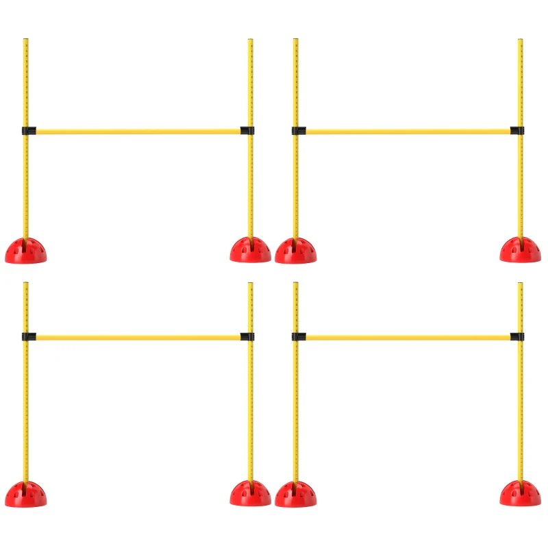 PawHut Dog Agility Training Equipment, 4 PCS Obstacle Course with Height Adjustable Jump Hurdle and Bag, Yellow