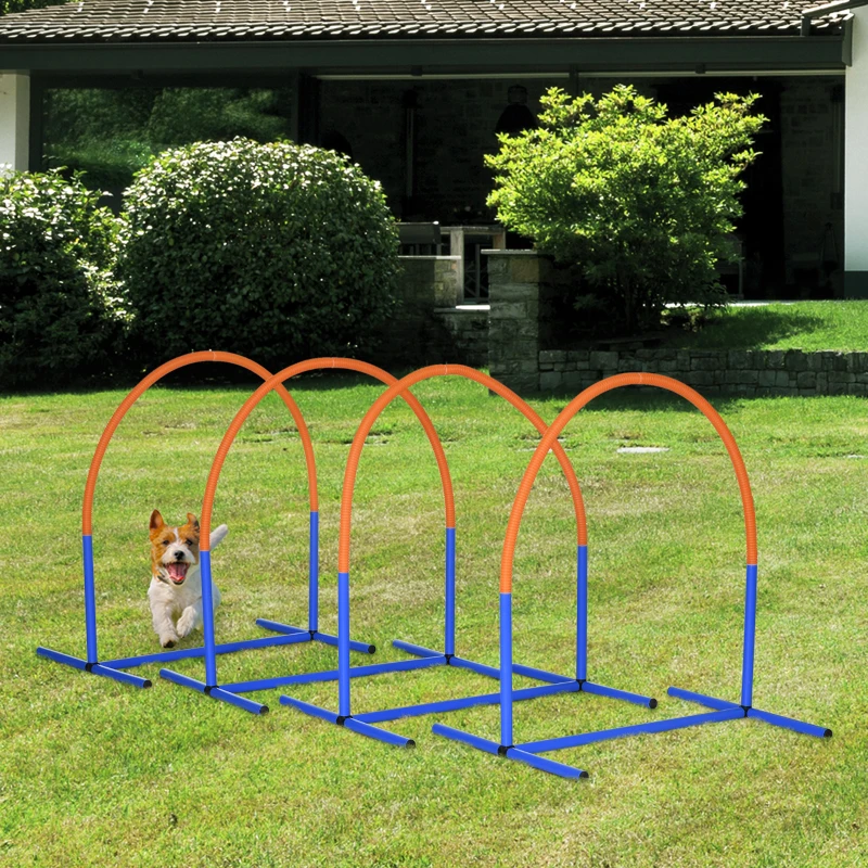 PawHut Dog Agility Training Equipment, 4 PCS Obstacle Course with Carrying Bag for Old Dogs, for Backyard, Outdoor, Blue
