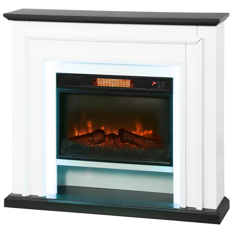 HOMCOM 41 Inch Electric Fireplace with Mantel, 1400W Fireplace Heater with Adjustable 3D Flame Effect, Black and White