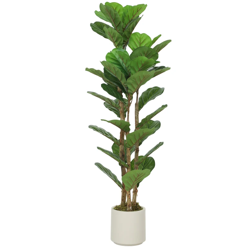 HOMCOM 4FT Artificial Fiddle Leaf Fig Tree, Fake Potted Tree with Solid Wood Trunks and Lifelike Leaves for Indoor Decor, Green