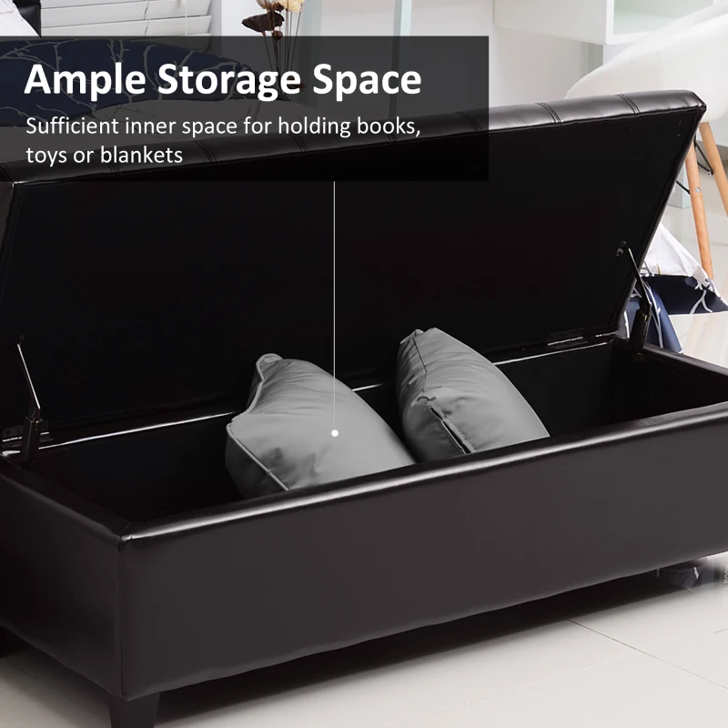 HOMCOM Storage Ottoman Bench, Foot Rest with Solid Wood Legs, 51 Inches PU Leather Storage Chest for Living Room, Brown