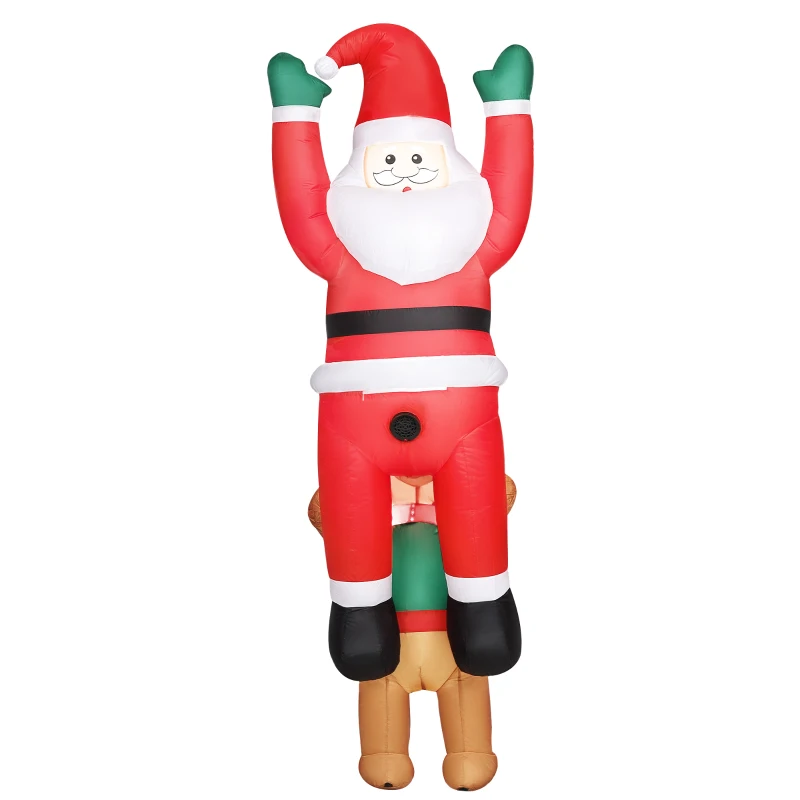Outsunny 7FT Hanging Christmas Inflatable Santa with Dog, Christmas Blow Up Decoration with Built-in LED Lights for Garden