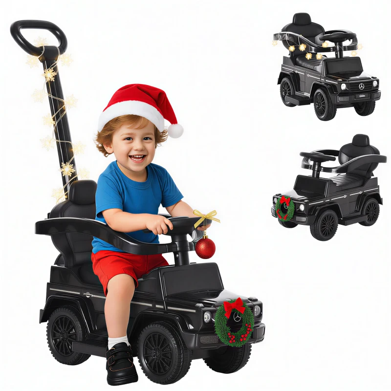 Aosom Mercedes-Benz G350 Licensed Push Car, 3-in-1 Toddler Sliding Car with Horn, Steering, Foot Rest, Seat Storage, Black