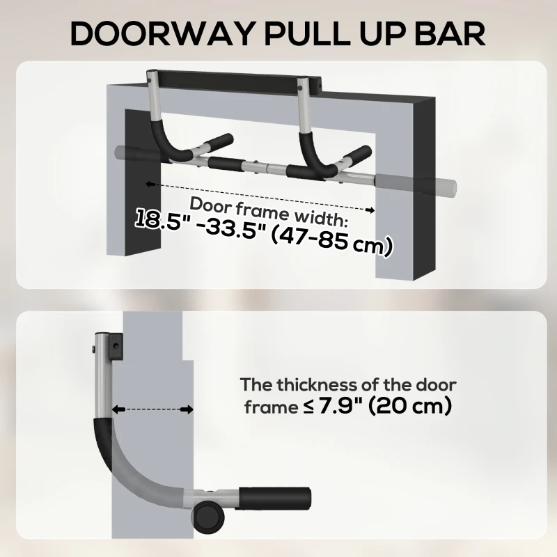 Soozier Pull-Up Bar for Doorway, Home Fitness Door Horizontal Chin up Bar for Indoor Gym Upper Body Workout, Grey