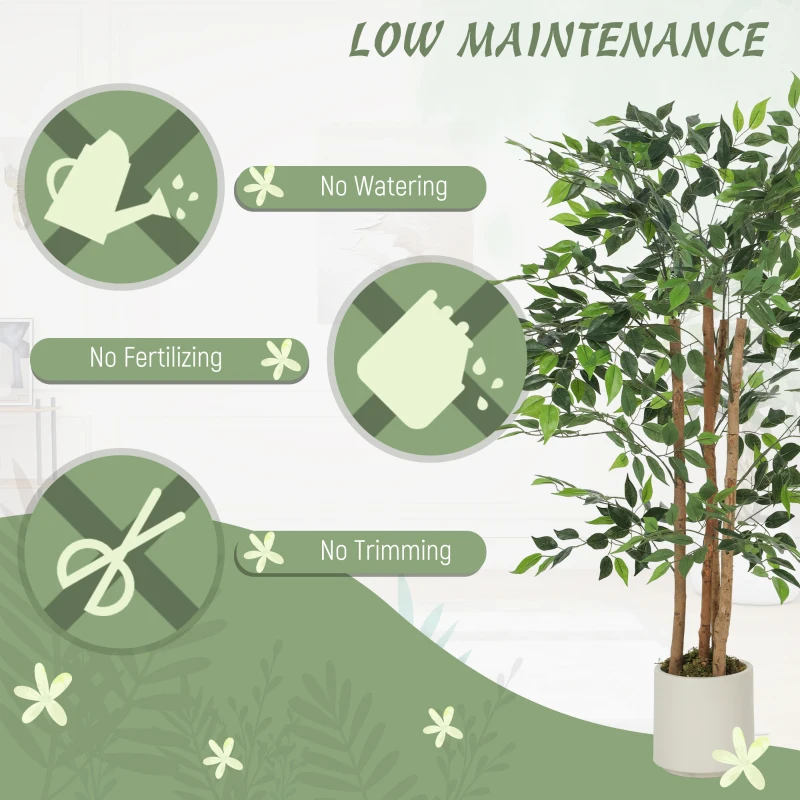 HOMCOM 4FT Artificial Banyan Tree Set of 2, Fake Potted Tree with Solid Wood Trunk and Pot for Indoor