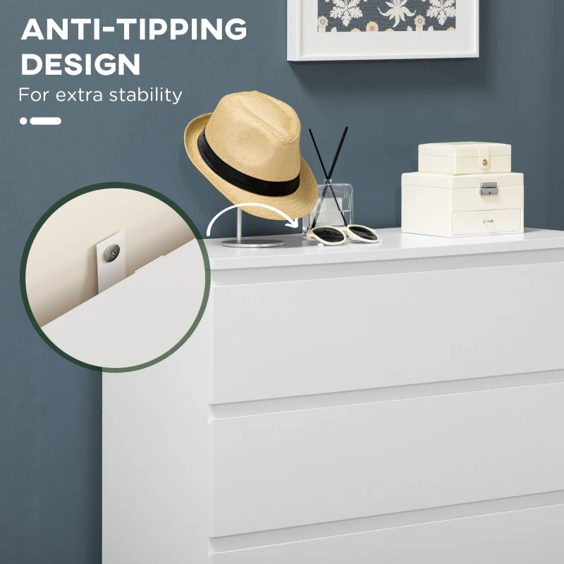 HOMCOM Dresser for Bedroom with 5 Drawers, Modern Chest of Drawers for Living Room, Closet, Hallway, White